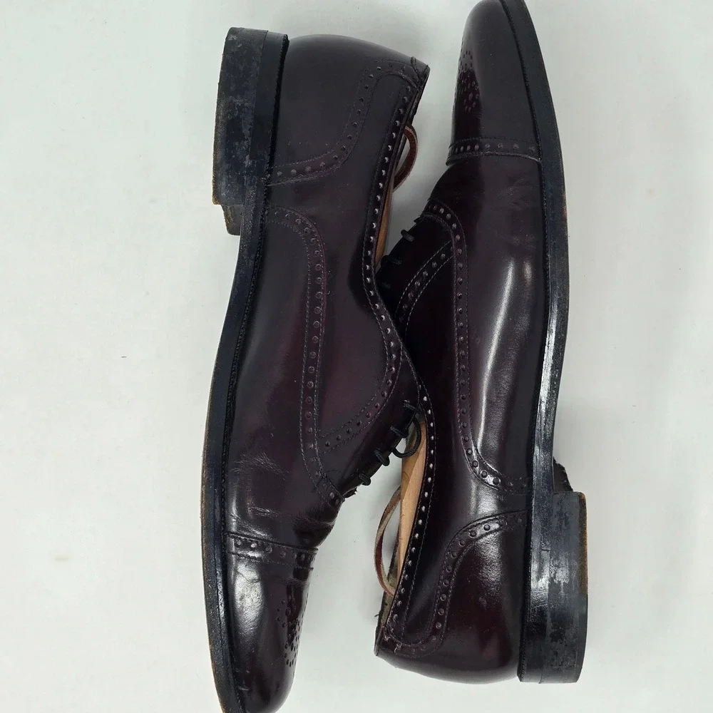 Gran Emyco Mens Burgundy Leather Cap Toe Brogue Oxford Dress Shoes 11 M 137182